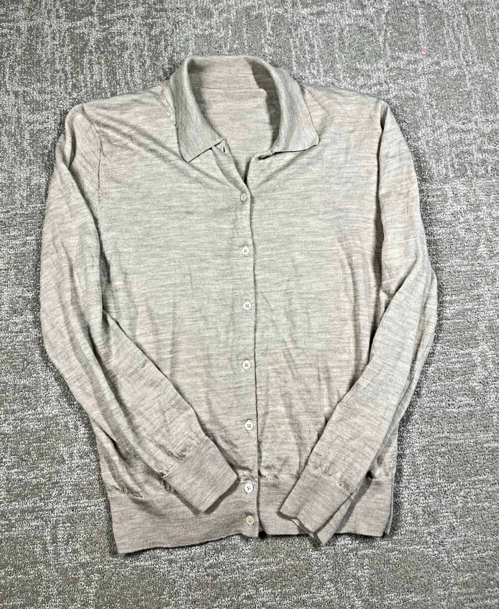 MUJI 100% Wool Knit Collared Button-Front Cardigan Sweater Size L